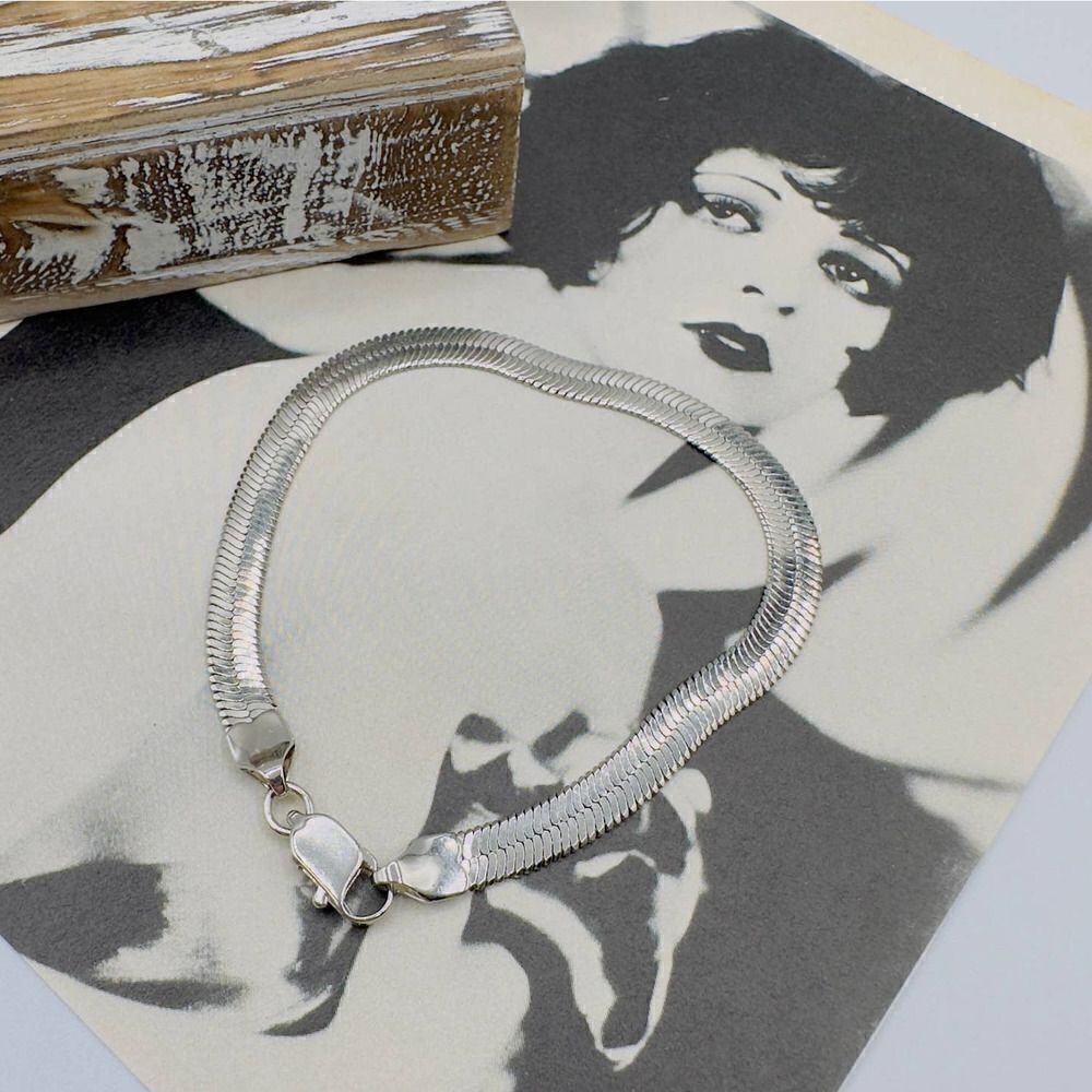 Vintage Silver Toned Flat Herringbone Bracelet